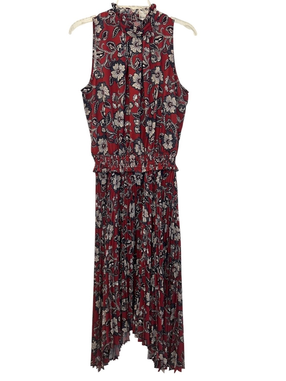 SHOSHANNA High Neck Floral Print Pleated Midi Dress
